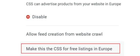 Make this the CSS for free listings in Europe